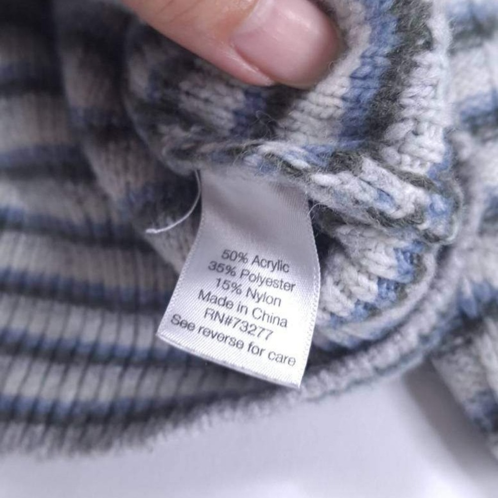 Nine West Striped Cropped Sweater Women's XL Puff Sleeve Pullover Knit Gray Blue - Picture 4 of 9